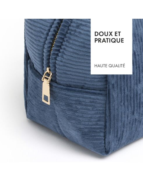 Pochette velours côtelé Bleu - 15x10x10 cm