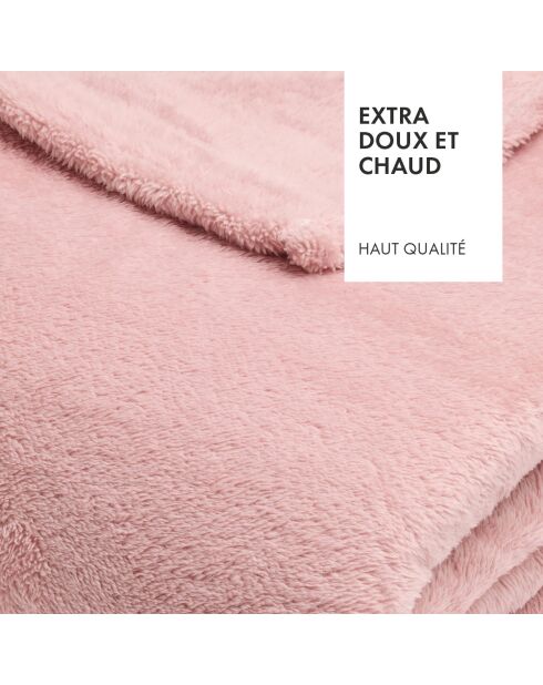 Plaid polaire à carreaux rose clair - 180x220 cm