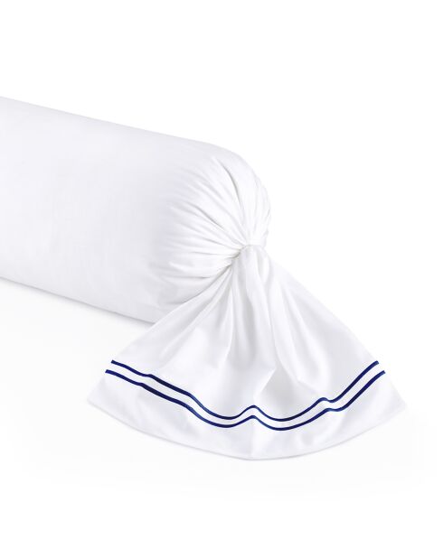 Housse de traversin en satin de coton Bastia bleu foncé/blanc - 43x210 cm