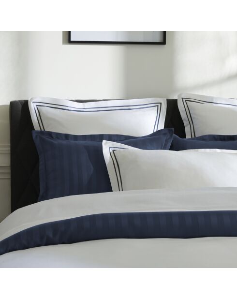 Housse de traversin en satin de coton Bastia bleu foncé/blanc - 43x210 cm