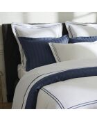 Housse de traversin en satin de coton Bastia bleu foncé/blanc - 43x210 cm