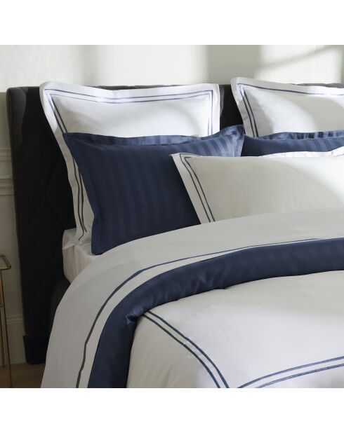 Housse de traversin en satin de coton Bastia bleu foncé/blanc - 43x210 cm