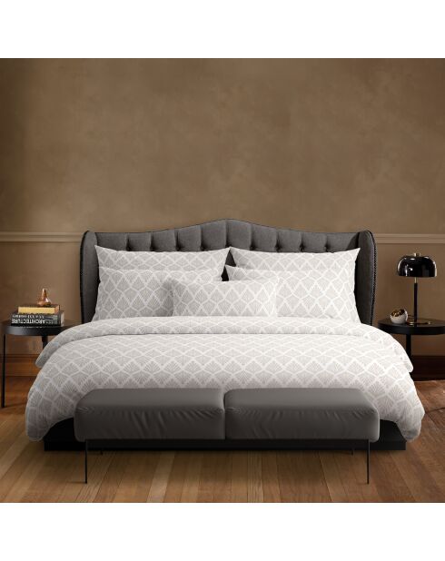 Parure housse de couette en satin de coton Vibrance végétale Blanc / Blanc