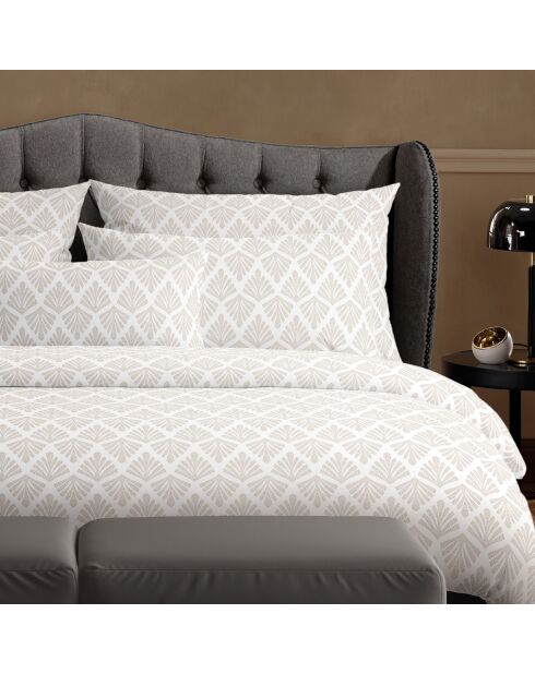 Parure housse de couette en satin de coton Vibrance végétale Blanc / Blanc