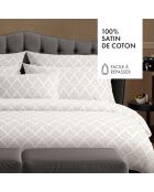 Parure housse de couette en satin de coton Vibrance végétale Blanc / Blanc