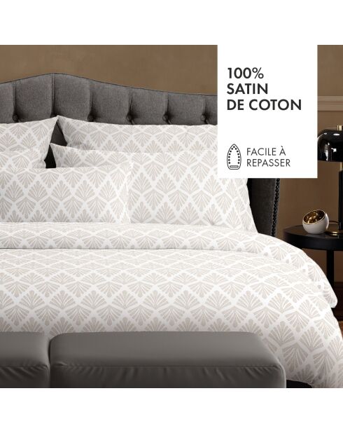 Parure housse de couette en satin de coton Vibrance végétale Blanc / Blanc