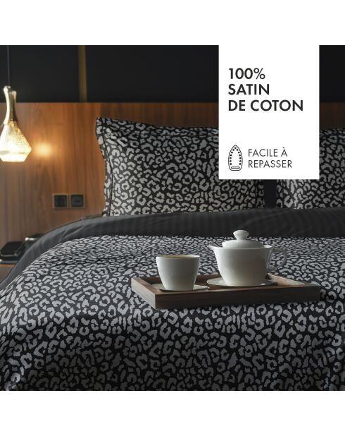 Housse de traversin cotton satin - Noir fauve noir - 43x210 cm