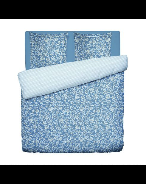 Parure housse de couette en satin de coton - Bleu jardin Bleues