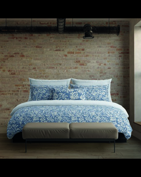 Parure housse de couette en satin de coton - Bleu jardin Bleues