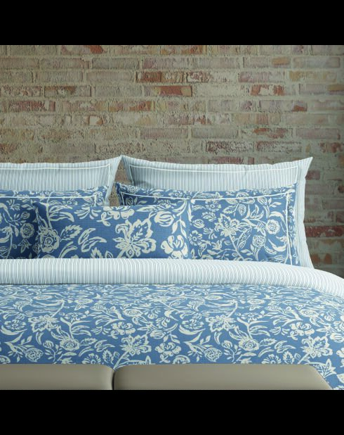 Parure housse de couette en satin de coton - Bleu jardin Bleues