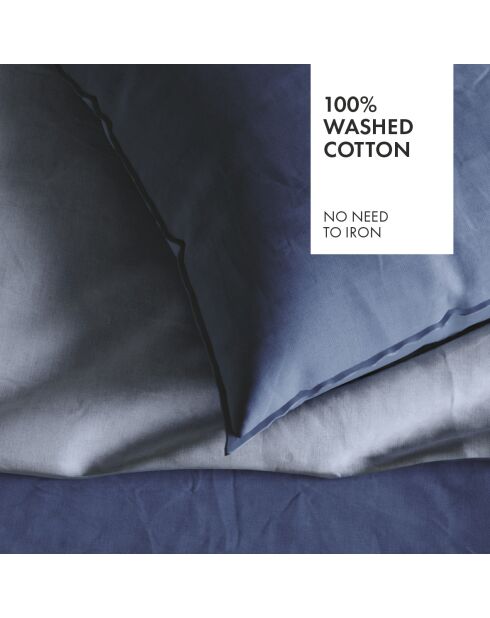 Taie d'oreiller en coton lavé Uni Bleu foncé