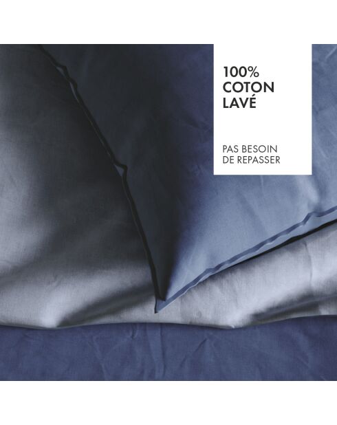 Taie d'oreiller en coton lavé Uni Bleu foncé
