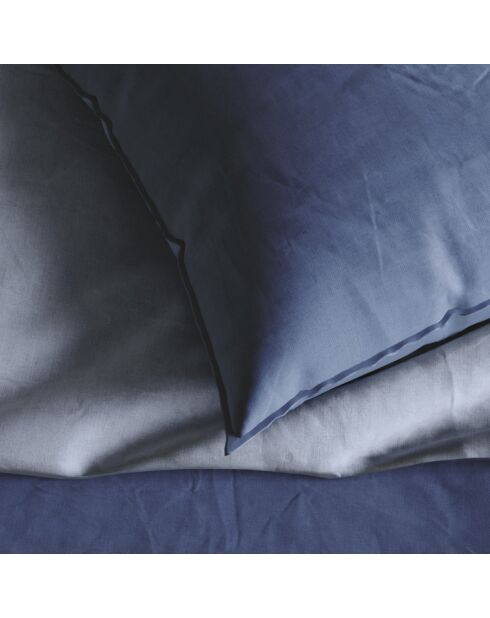 Taie d'oreiller en coton lavé Uni Bleu foncé