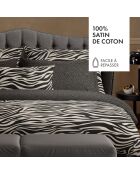 Housse de traversin en satin de coton zébré marron - 43x210 cm