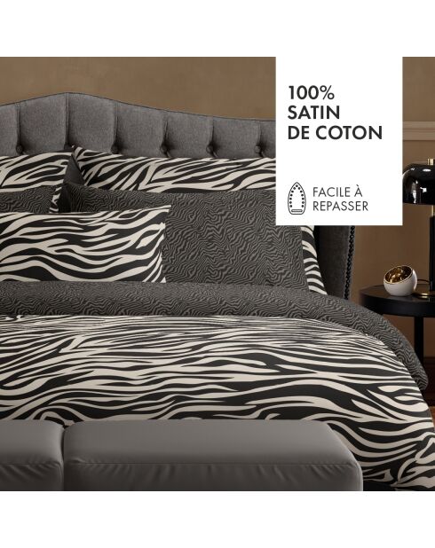 Housse de traversin en satin de coton zébré marron - 43x210 cm