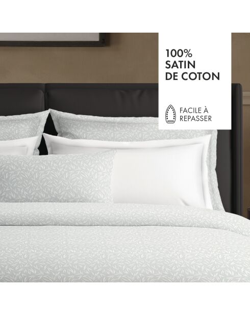 Parure housse de couette en satin de coton vert olive
