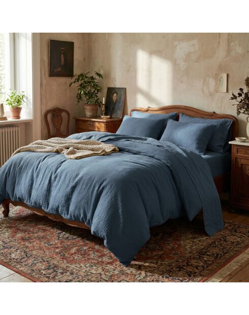 Housse de traversin en gaze de coton Uni Bleu 14 - 43x210 cm