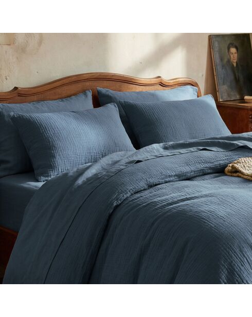 Housse de traversin en gaze de coton Uni Bleu 14 - 43x210 cm