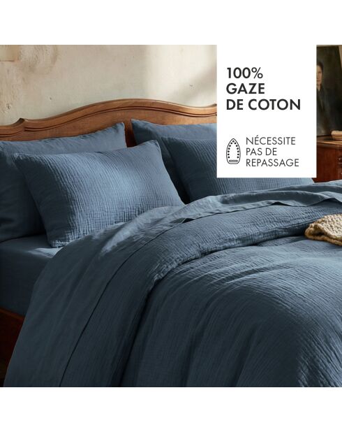 Housse de traversin en gaze de coton Uni Bleu 14 - 43x210 cm