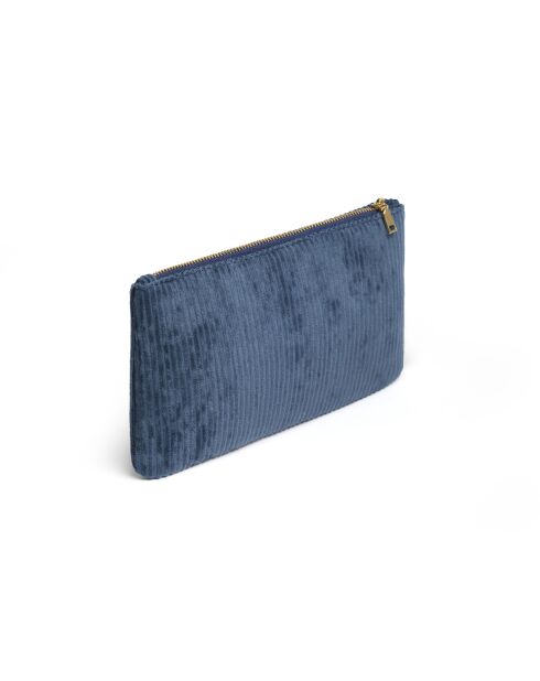 Pochette plate velours côtelé Bleu - 20x12 cm