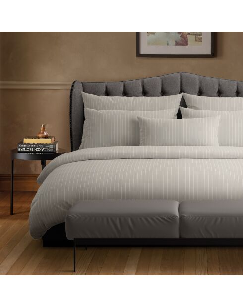2 Taies d'oreiller en satin de coton Rayures classiques Taupe