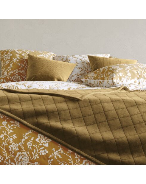 Housse de coussin en velours côtelé moutarde