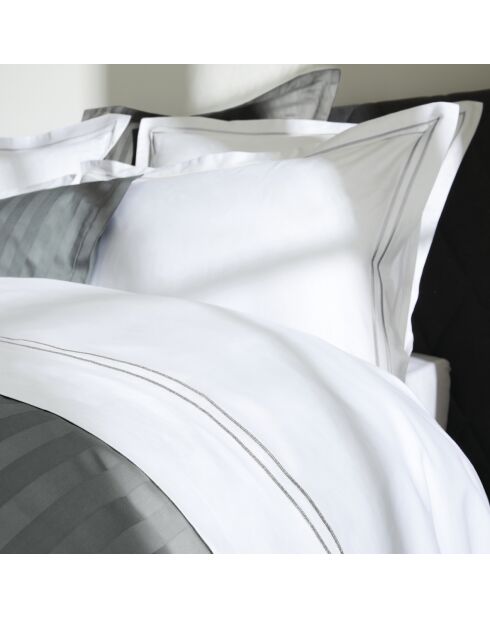 Parure housse de couette en satin de coton Bastia Gris/Blanc