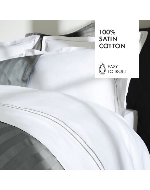 Parure housse de couette en satin de coton Bastia Gris/Blanc