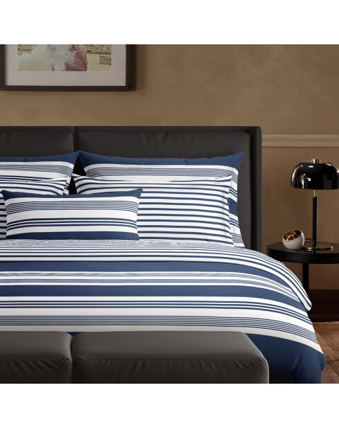 Parure housse de couette en satin de coton bleu Sylvestre