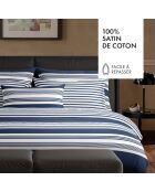 Parure housse de couette en satin de coton bleu Sylvestre