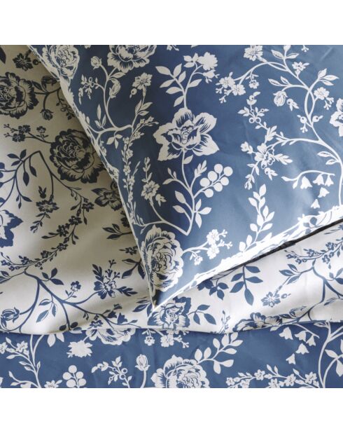 Taie d'oreiller percale cotton Fleurs Blue
