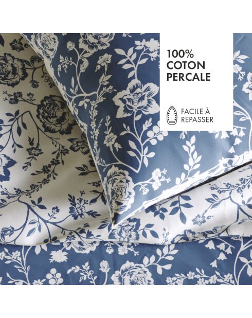 Taie d'oreiller percale cotton Fleurs Blue