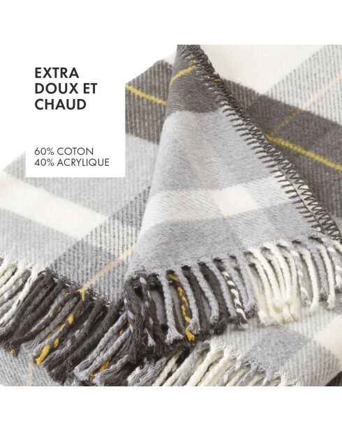 Plaid à carreaux tissé tartan gris/blanc - 130x170 cm