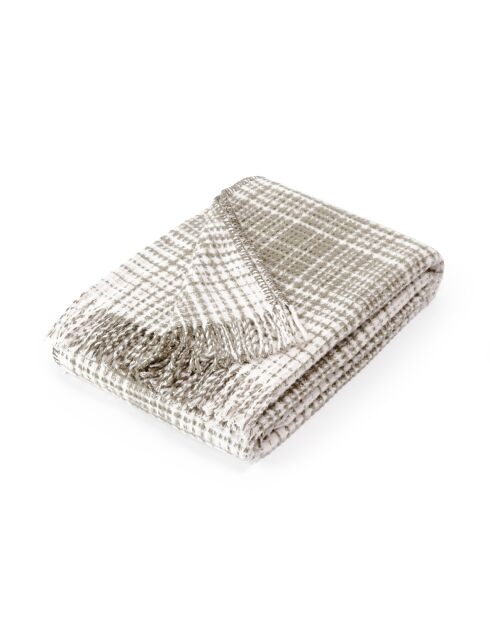 Plaid à carreaux tartan gaufré taupe - 130x170 cm