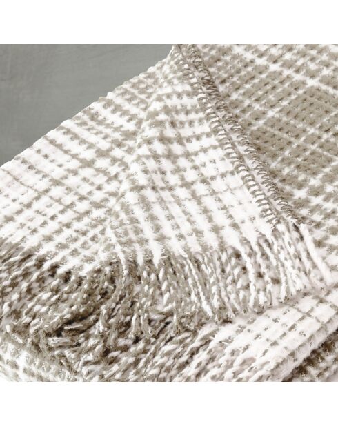 Plaid à carreaux tartan gaufré taupe - 130x170 cm