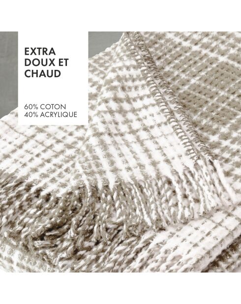 Plaid à carreaux tartan gaufré taupe - 130x170 cm