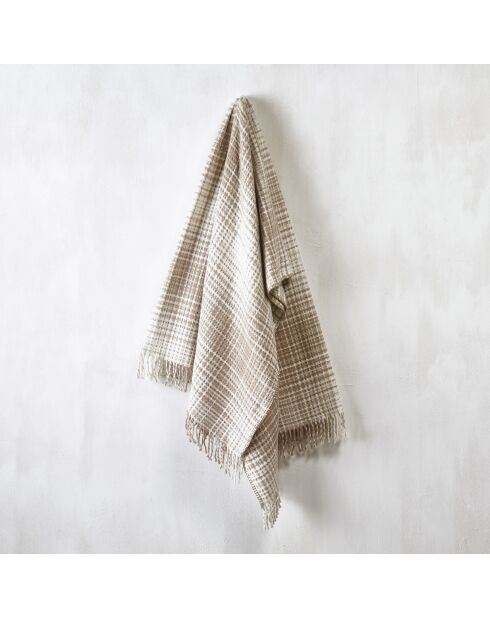 Plaid à carreaux tartan gaufré taupe - 130x170 cm