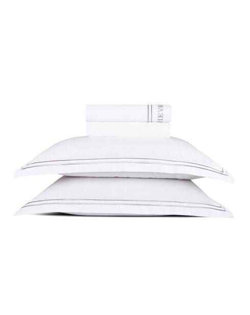 Parure drap plat + drap-housse + taies rectangles en satin de coton Bastia Gris / Blanc