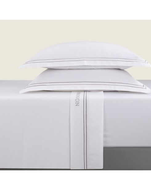 Parure drap plat + drap-housse + taies rectangles en satin de coton Bastia Gris / Blanc