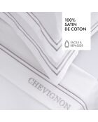 Parure drap plat + drap-housse + taies rectangles en satin de coton Bastia Gris / Blanc