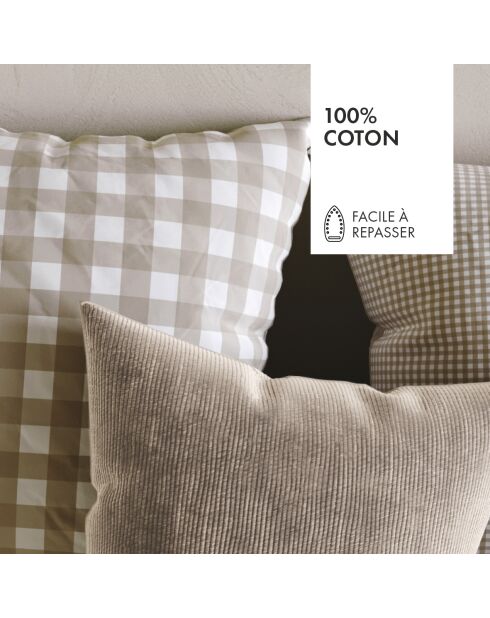 Taie d'oreiller en coton Vichy Taupe