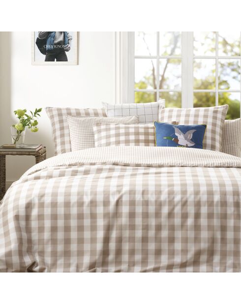 Taie d'oreiller en coton Vichy Taupe