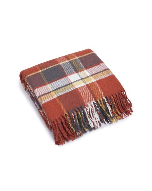 Plaid à carreaux tissé tartan orange/gris foncé - 130x180 cm