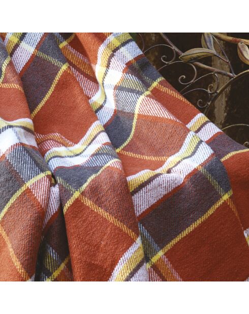 Plaid à carreaux tissé tartan orange/gris foncé - 130x180 cm