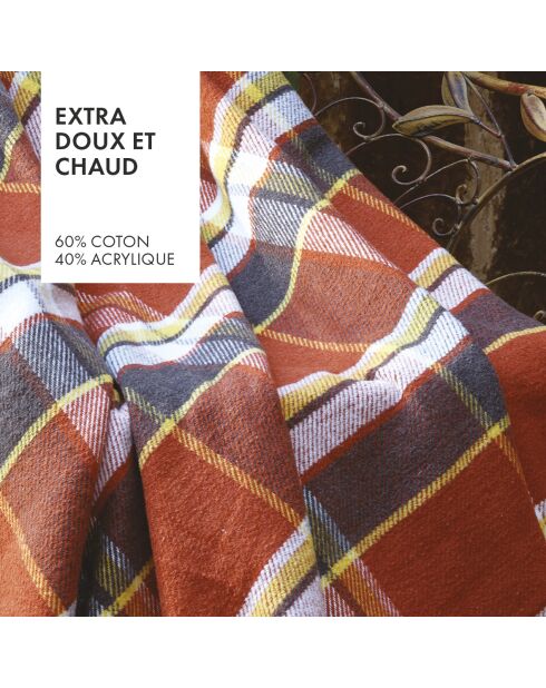 Plaid à carreaux tissé tartan orange/gris foncé - 130x180 cm