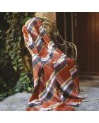 Plaid à carreaux tissé tartan orange/gris foncé - 130x180 cm