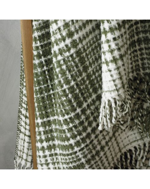 Plaid à carreaux tartan gaufré vert et blanc - 130x170 cm