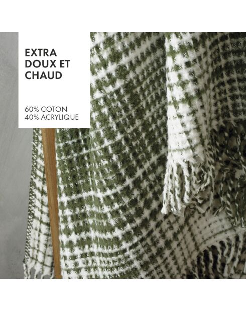 Plaid à carreaux tartan gaufré vert et blanc - 130x170 cm