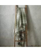 Plaid à carreaux tartan gaufré vert et blanc - 130x170 cm