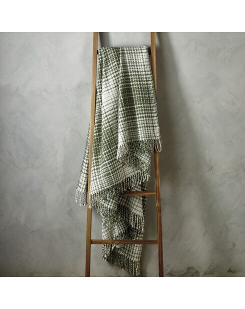 Plaid à carreaux tartan gaufré vert et blanc - 130x170 cm